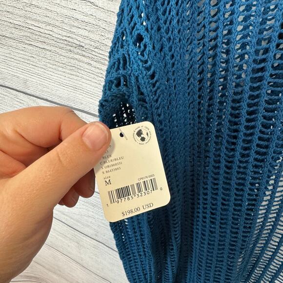 Free People Women's Blue Lattice Open Knit Tie Front Boho Cardigan Size Medium - Picture 6 of 12